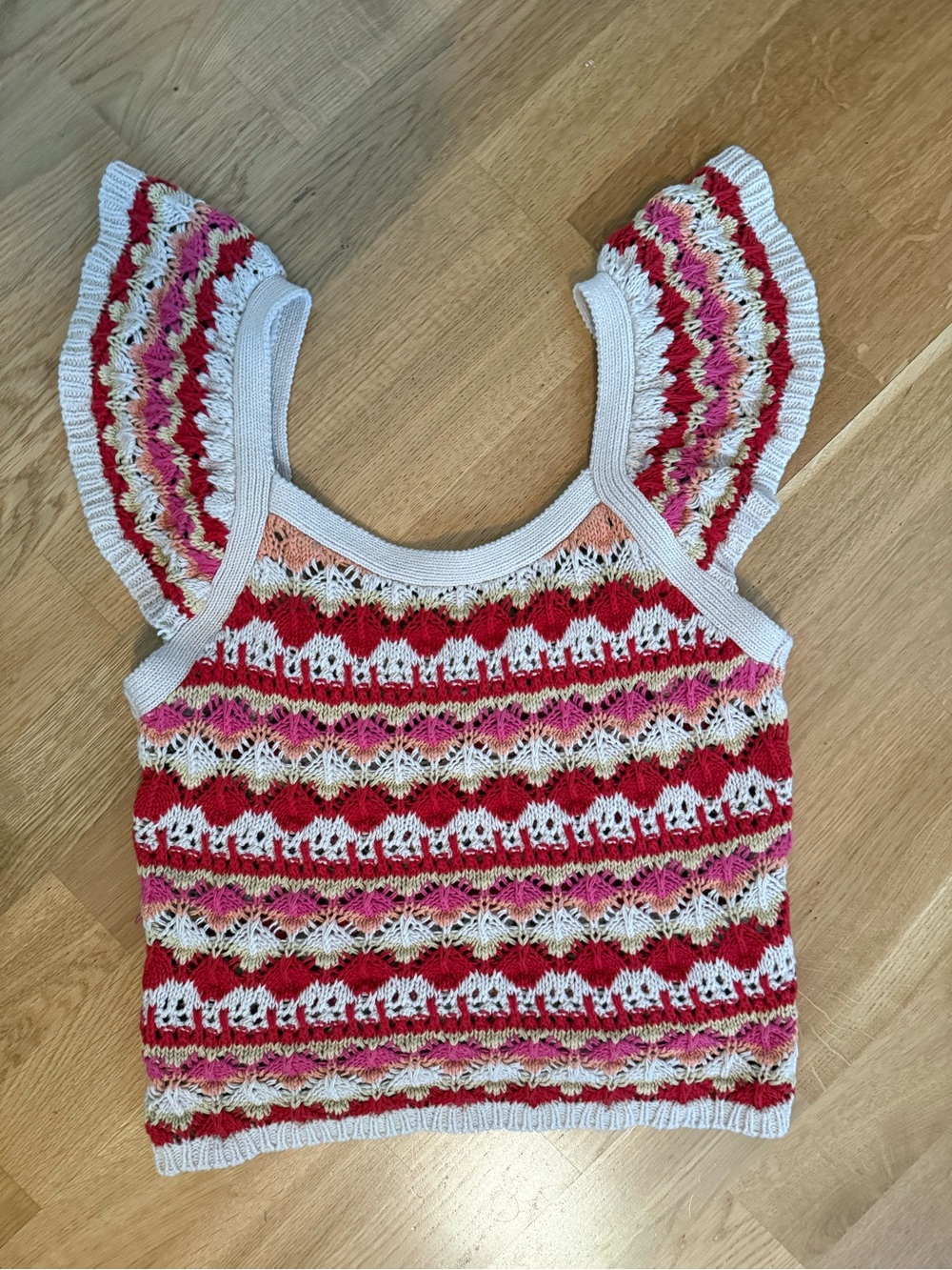 Blu Pepper Knit Ruffle Tank Top - Red, Pink & Cream